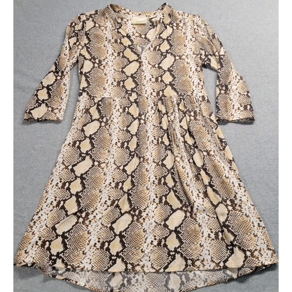 Maeve Anthropologie Snakeskin Print V-Neck Mini Dress Tan‎ Brown Size Small